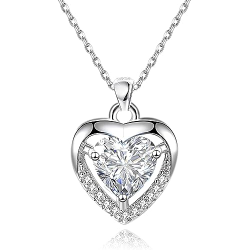 Detalle de EXGOX Silver Heart Necklace 925 Sterling Silver with White Crystal Heart – Adjustable Dainty Pendant for Women