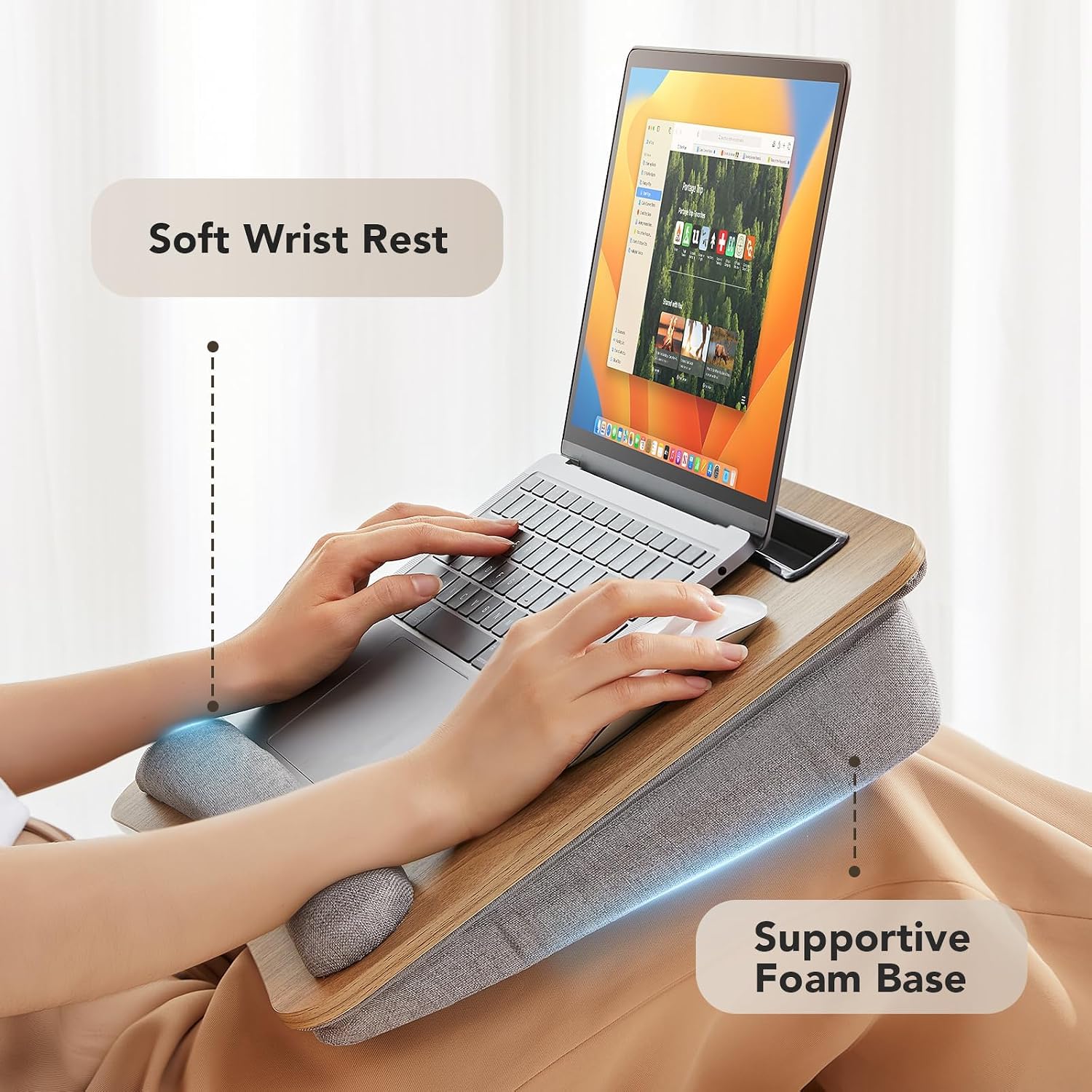 Detalle de HUANUO HNLD12 Laptop Lap Desk with Cushion, 15.6-Inch Fit, Woodgrain