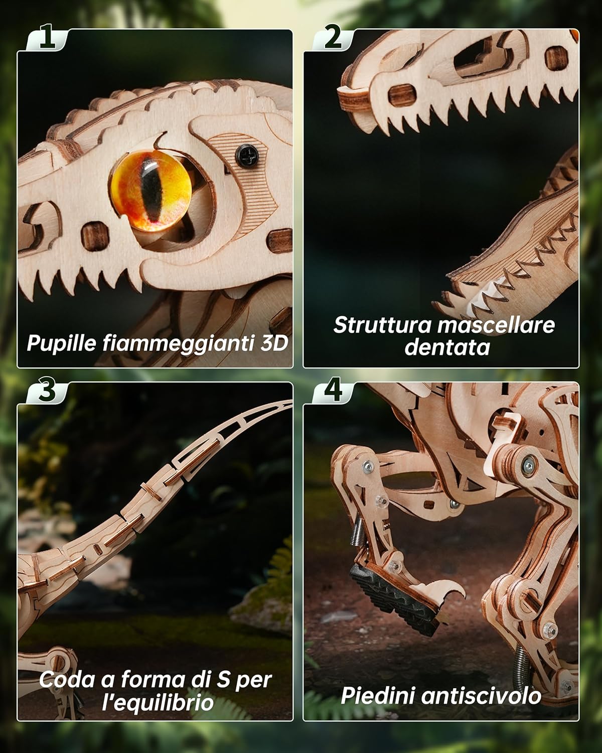 Thumbnail 2 de ROBOTIME LD01 Velociraptor 3D puzzle in legno 🦖