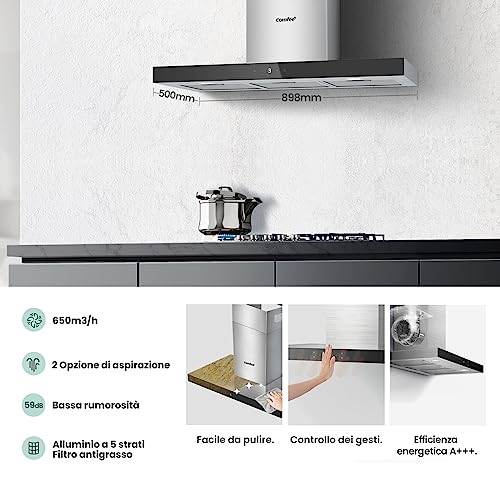 Thumbnail 1 de COMFEE Cappa Aspirante 90 cm, 650 m³/h, Gesture Control e Motore BLDC – Acciaio