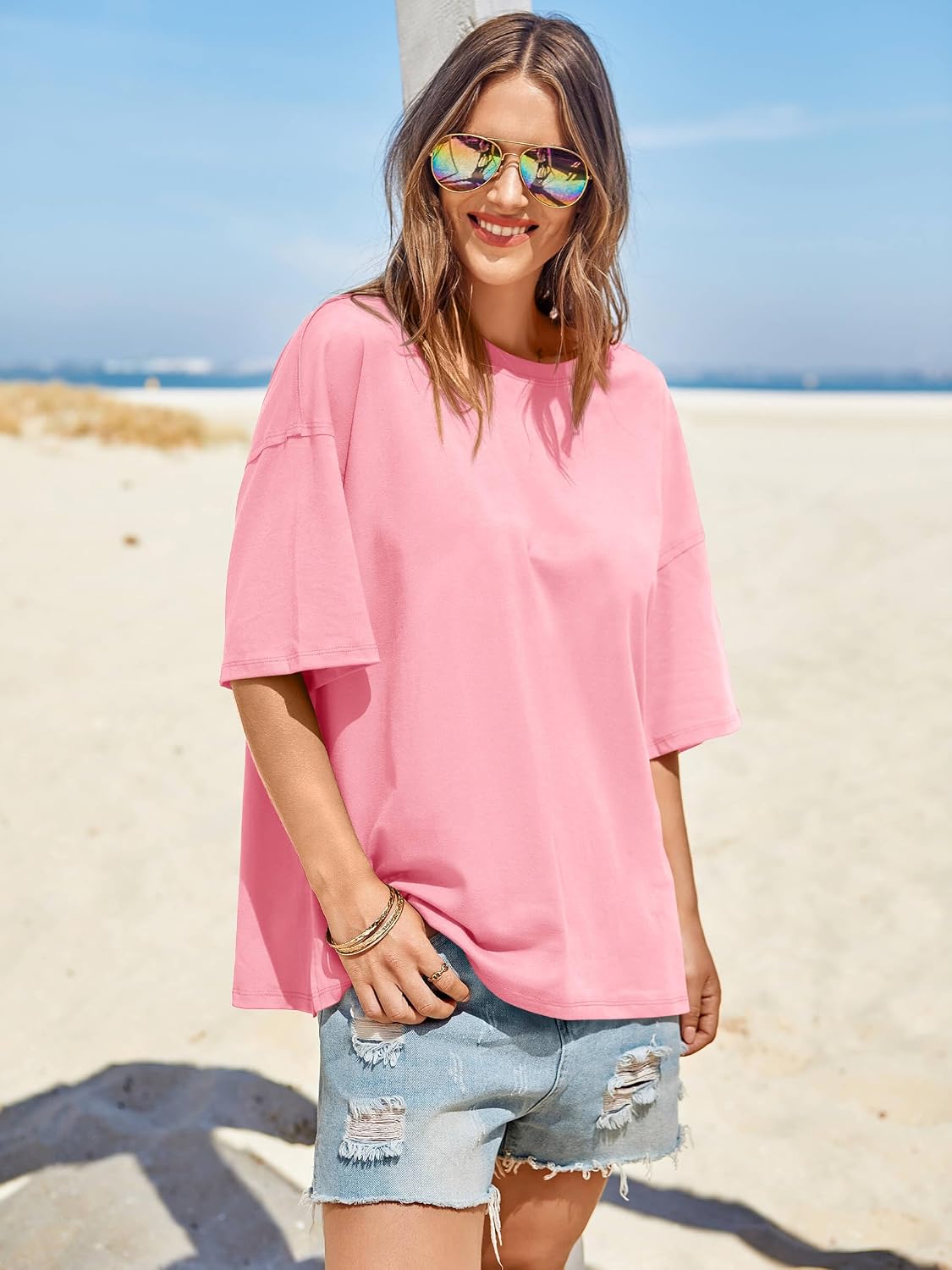 Detalle de Tankaneo Women's Oversized Tee Shirt: Summer Casual, Side Slit, Loose Fit