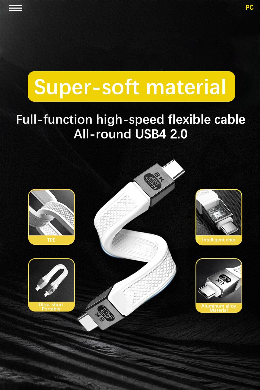 Thumbnail 5 de Duttek Short USB C Cable (13cm) – 80Gbps USB4.0, 240W PD3.1, 16K/8K Support
