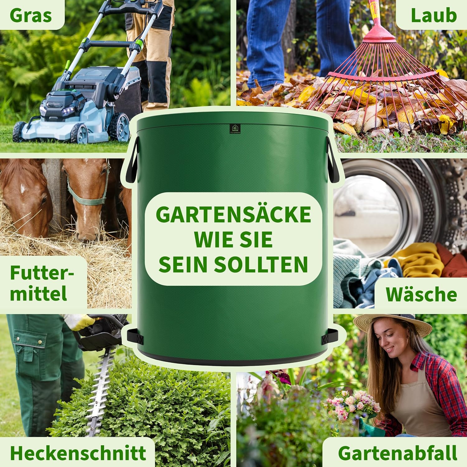 Detalle 2 de TTL Garden SUPER SOLID 2er Set Gartensack 2x 500 L (doppelter Boden, 4 Griffe) grün