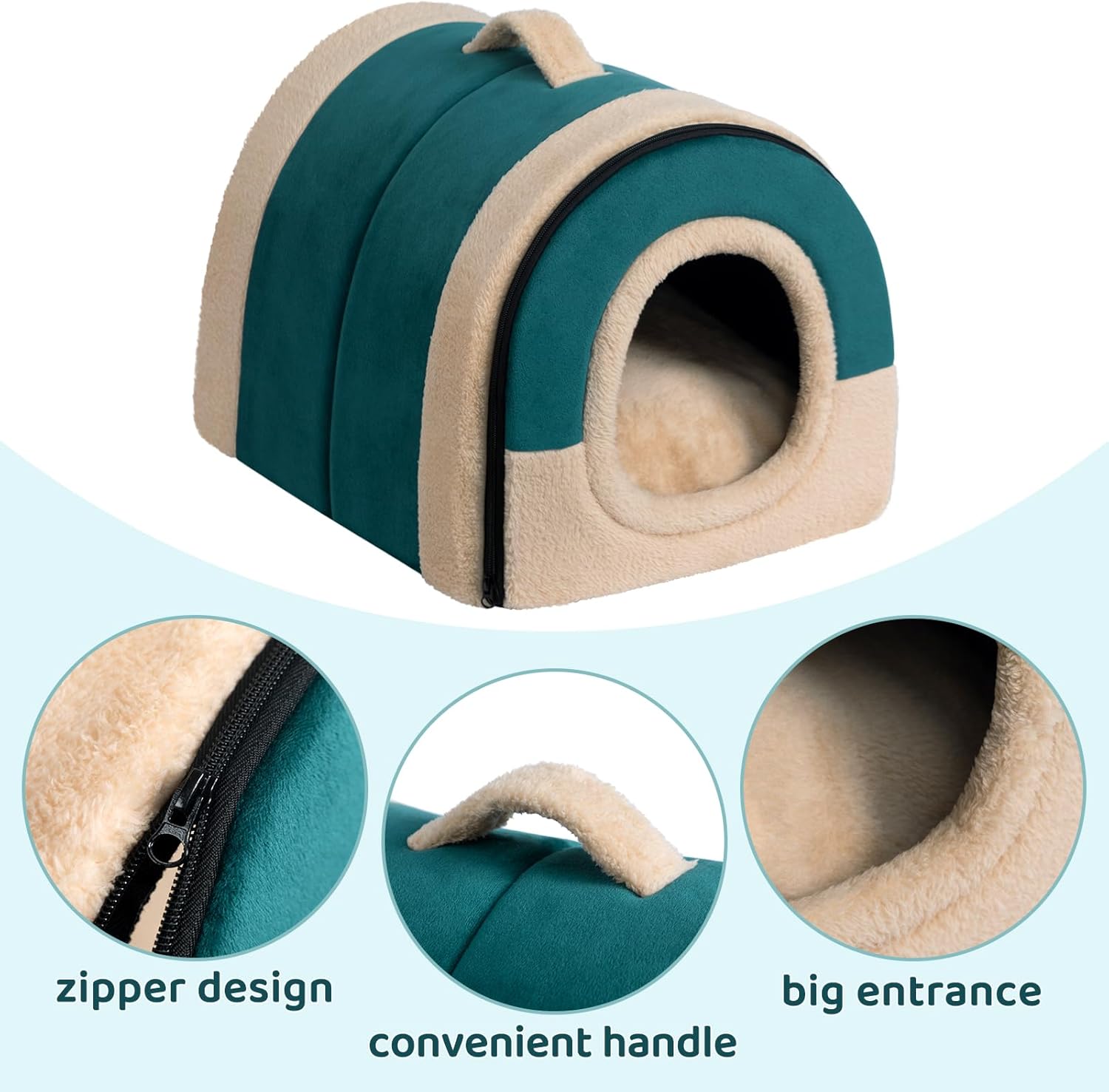 Thumbnail 6 de Hollypet Lit pour Chat et Lit pour Chien pliable 2 en 1 en velours cristal vert (42 x 35 x 35 cm)