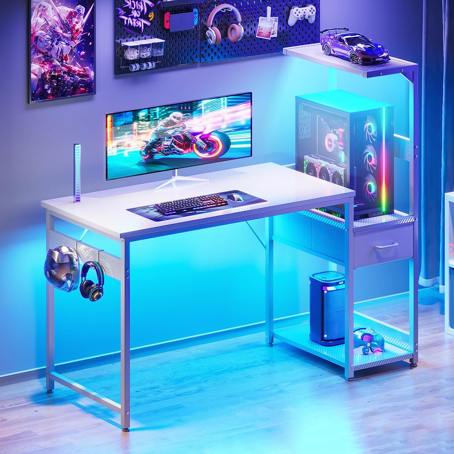 Detalle 2 de Coleshome gamingbord 120 × 48 cm med RGB-belysning och vändbar hylla