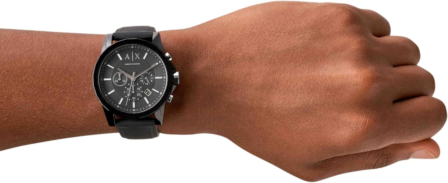 Detalle de Armani Exchange Herrenuhr: Quarz-Chronograph, 44 mm Gehäuse, Silikonarmband