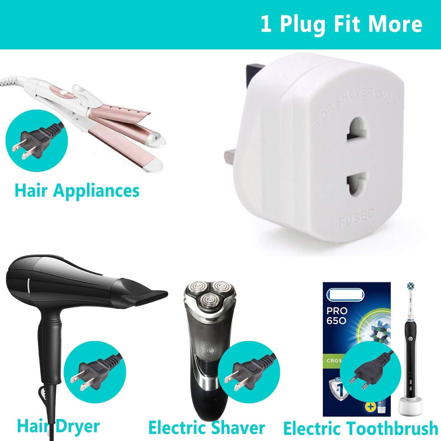 Thumbnail 1 de Heavy Duty UK Razor Plug Adapter 1A ⚡