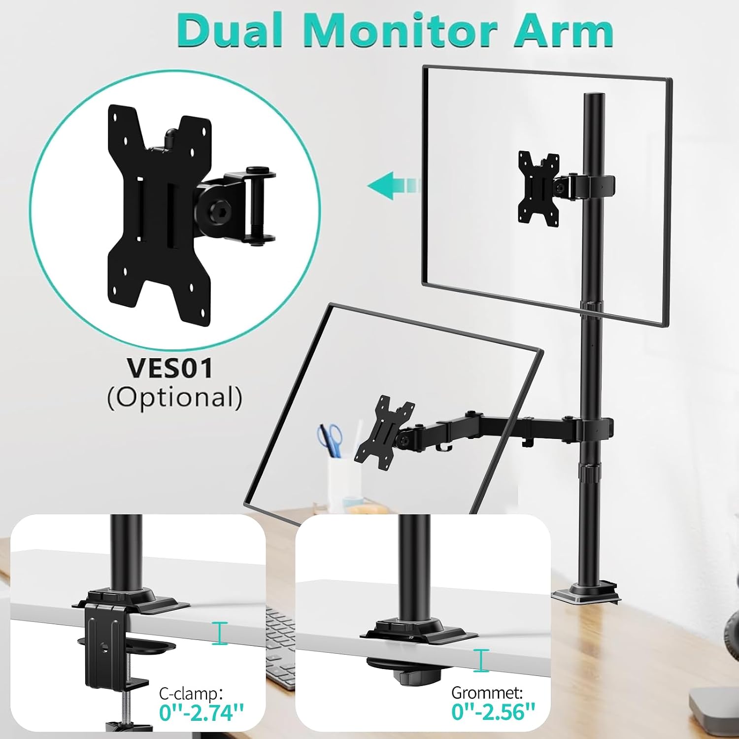 Detalle de WALI Extra Tall Single Monitor Arm (M001XL) for up to 32" Monitors