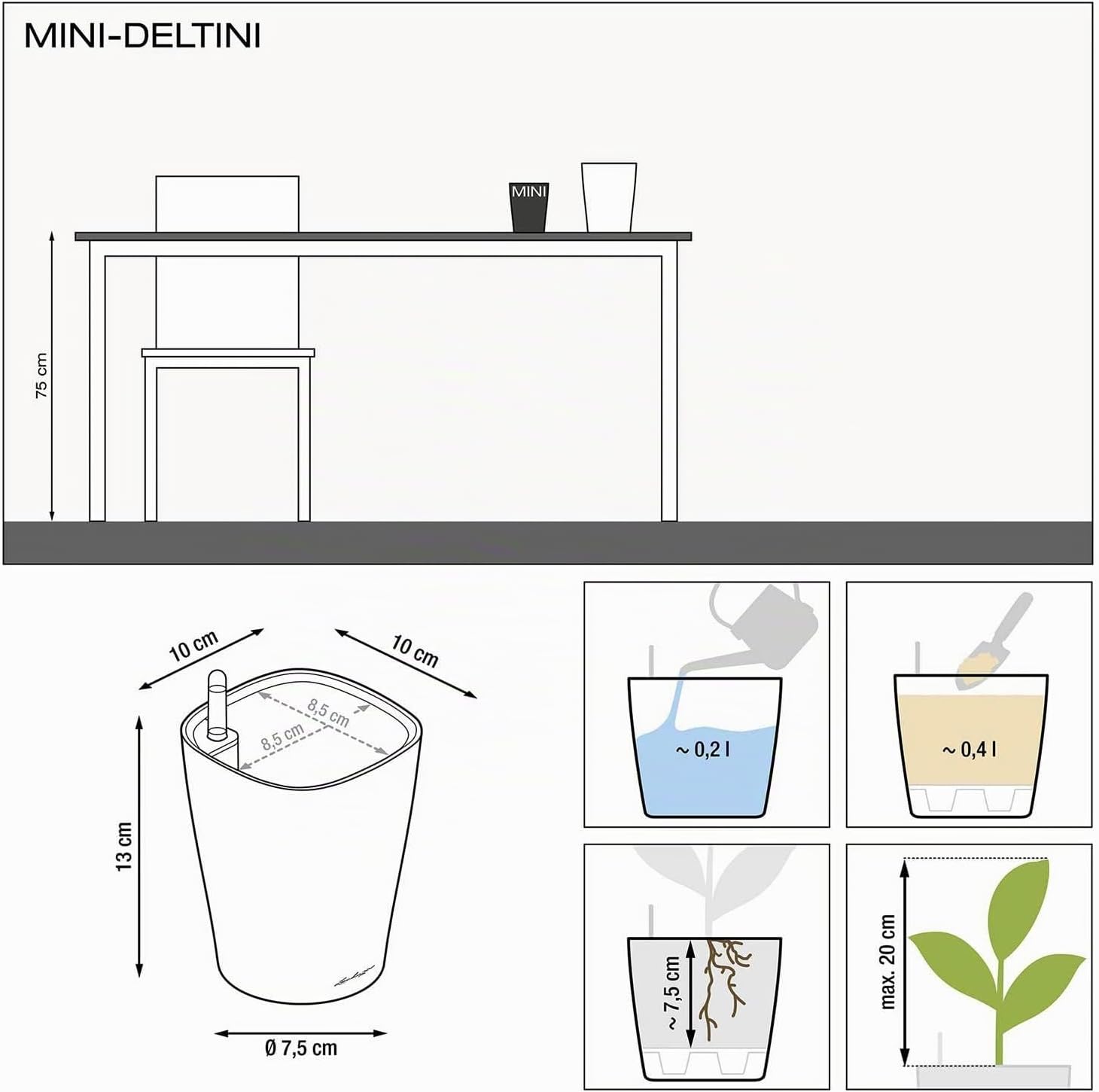 Thumbnail 6 de Lechuza MINI-DELTINI Komplettset weiß – All-in-One Pflanzgefäß mit Bewässerungssystem