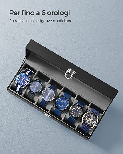 Detalle de SONGMICS Porta Orologi a 6 Posti JWB06BK – Scatola Portaorologi con Vetro, Cuscini Rimovibili e Serratura