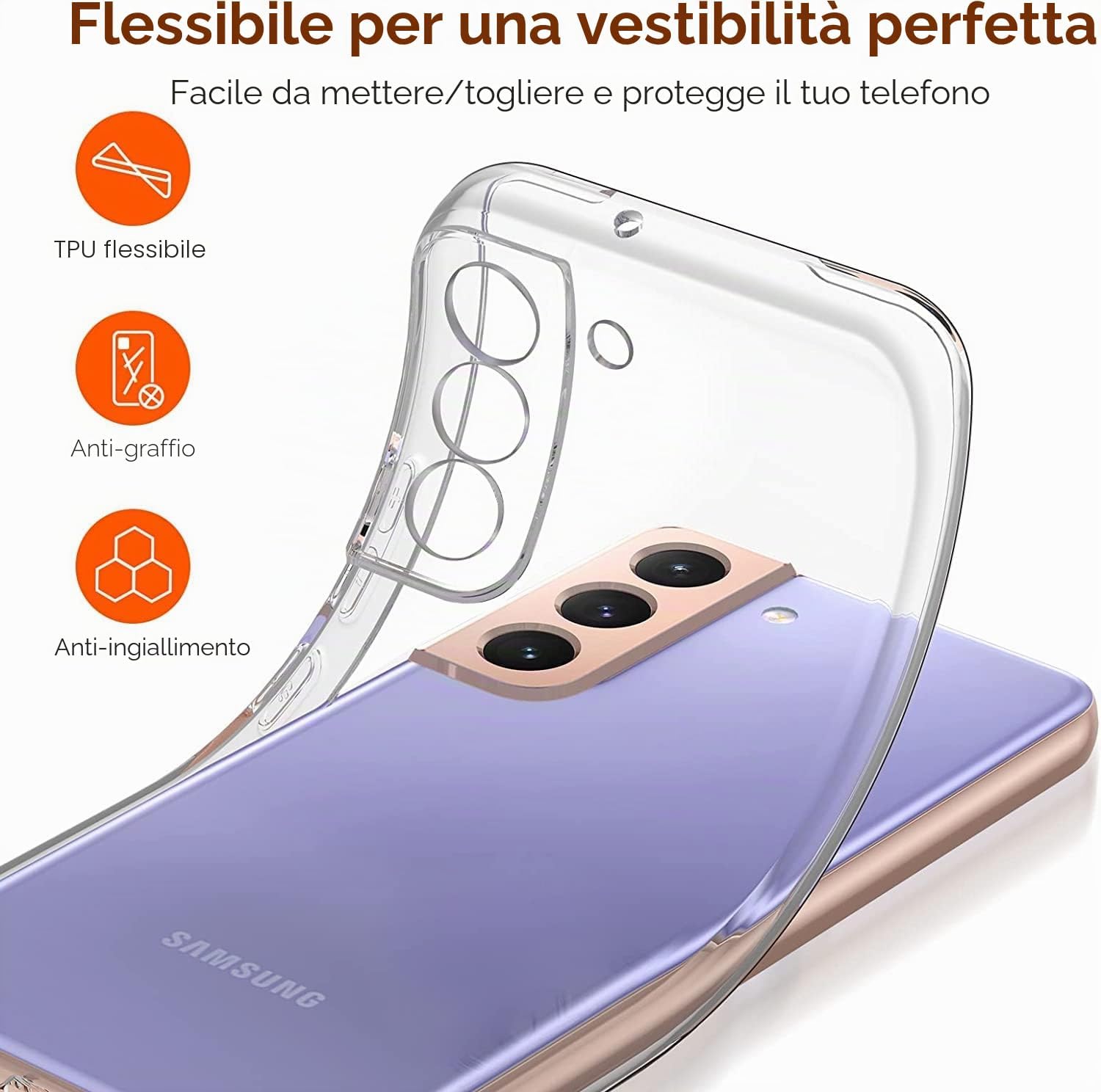 Detalle de iVoler Custodia Cover per Samsung Galaxy S22 5G/4G con 2 Pellicole in Vetro Temperato – Trasparente, Ultra Sottile e TPU Morbido