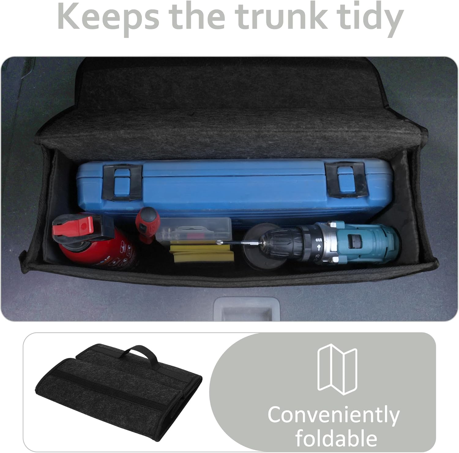 Thumbnail 3 de Einesin Upgraded Kofferraumtasche Toolbag – verstärkte Seitenwände, Filz-Organizer (30x15x30 cm, faltbar)