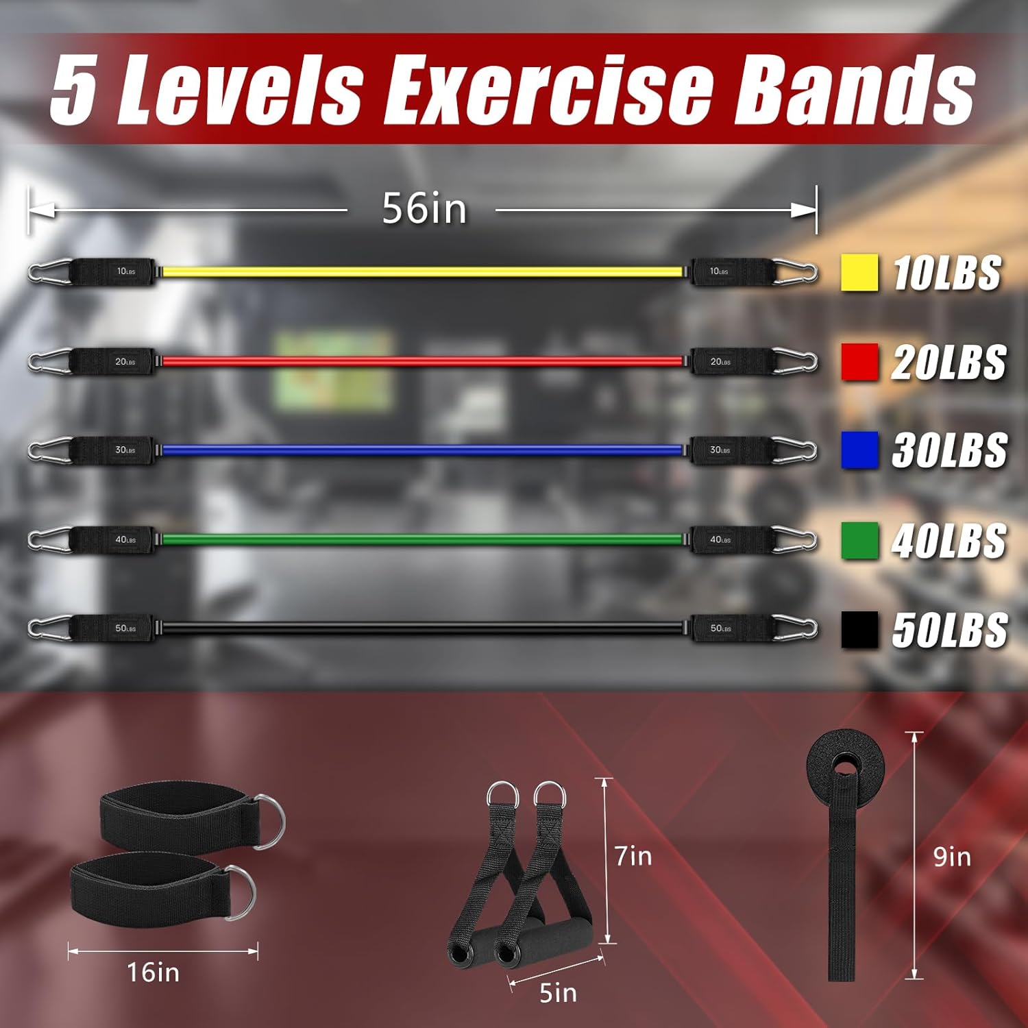 Detalle de Bourid 1 Resistance Bands with Handles, Five Natural Rubber Bands