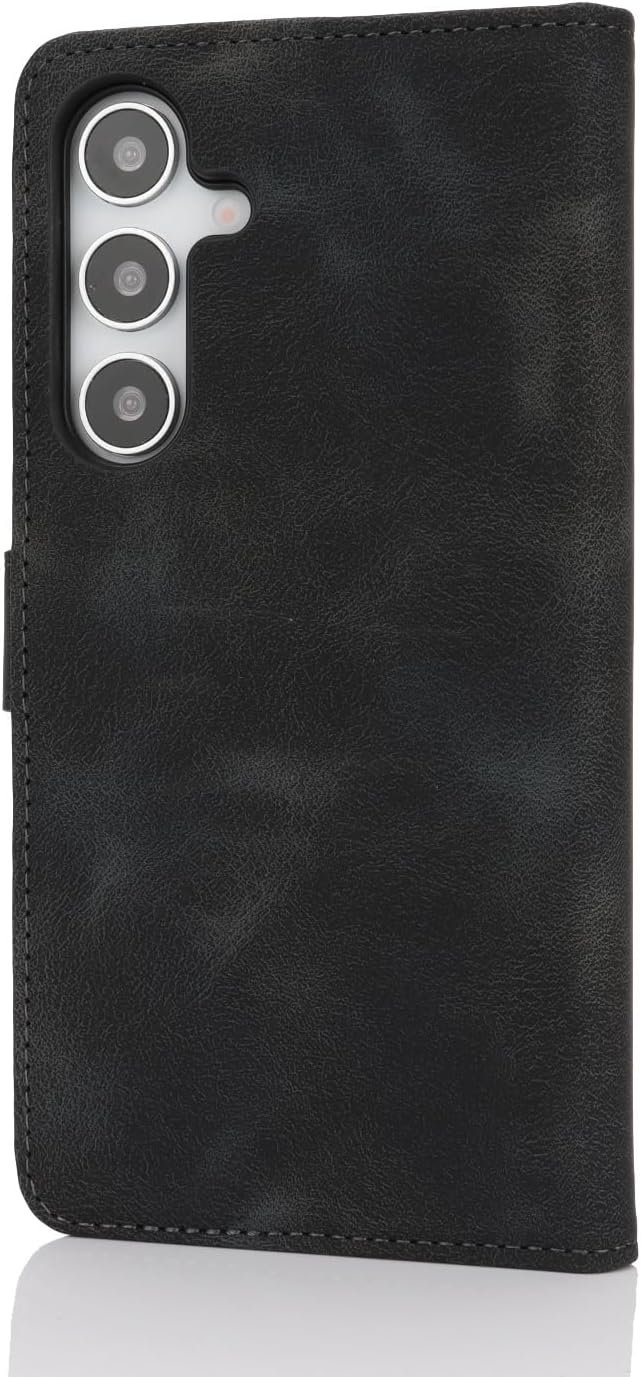 Detalle de Zouzt Hülle für Samsung Galaxy S25 Plus – Stoßfeste PU-Leder Klapphülle mit Kartenhalter und Standfunktion (Vintage Schwarz)