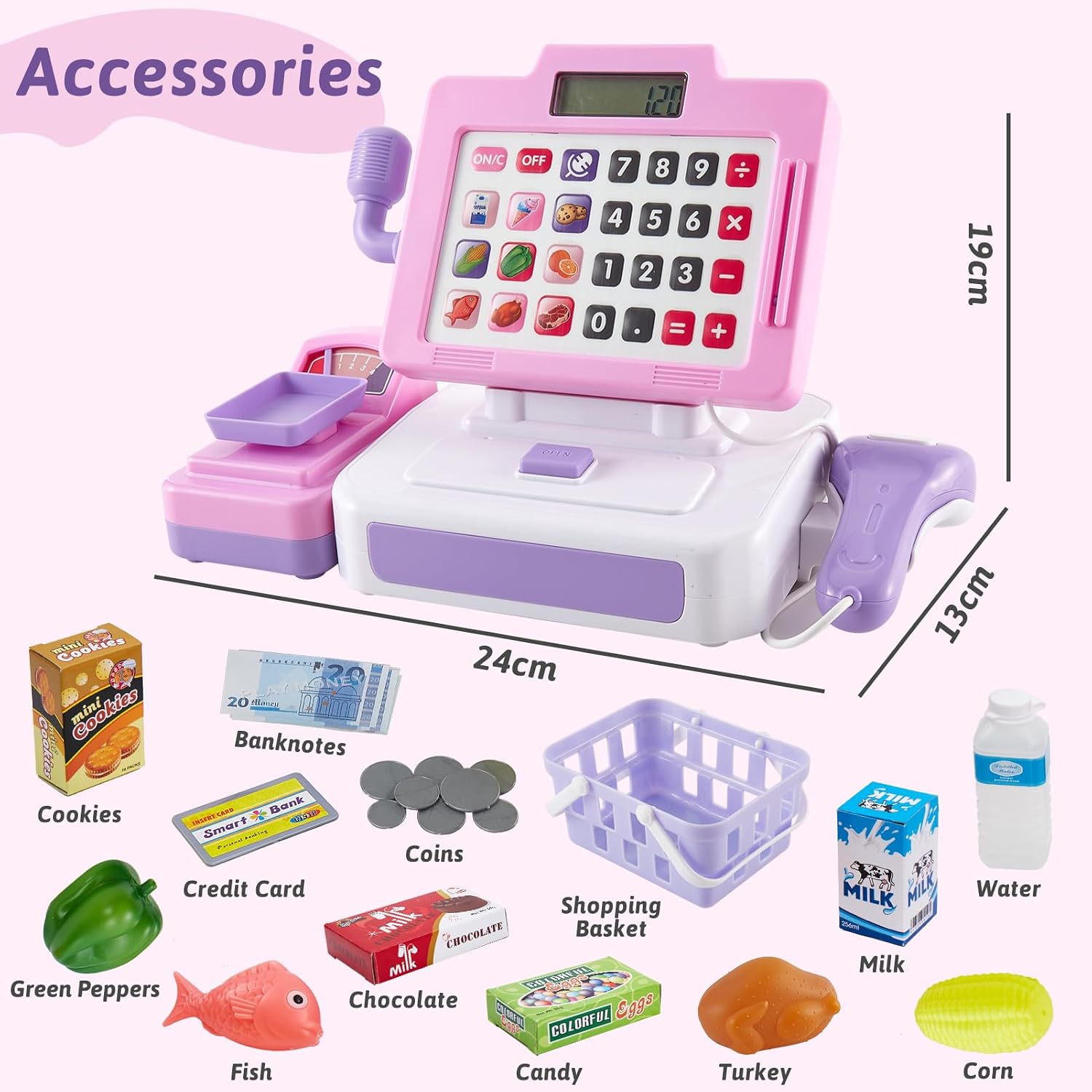 Thumbnail 4 de LINFUN KIDS Pink Childrens Till Cash Register with Shopping Play Set
