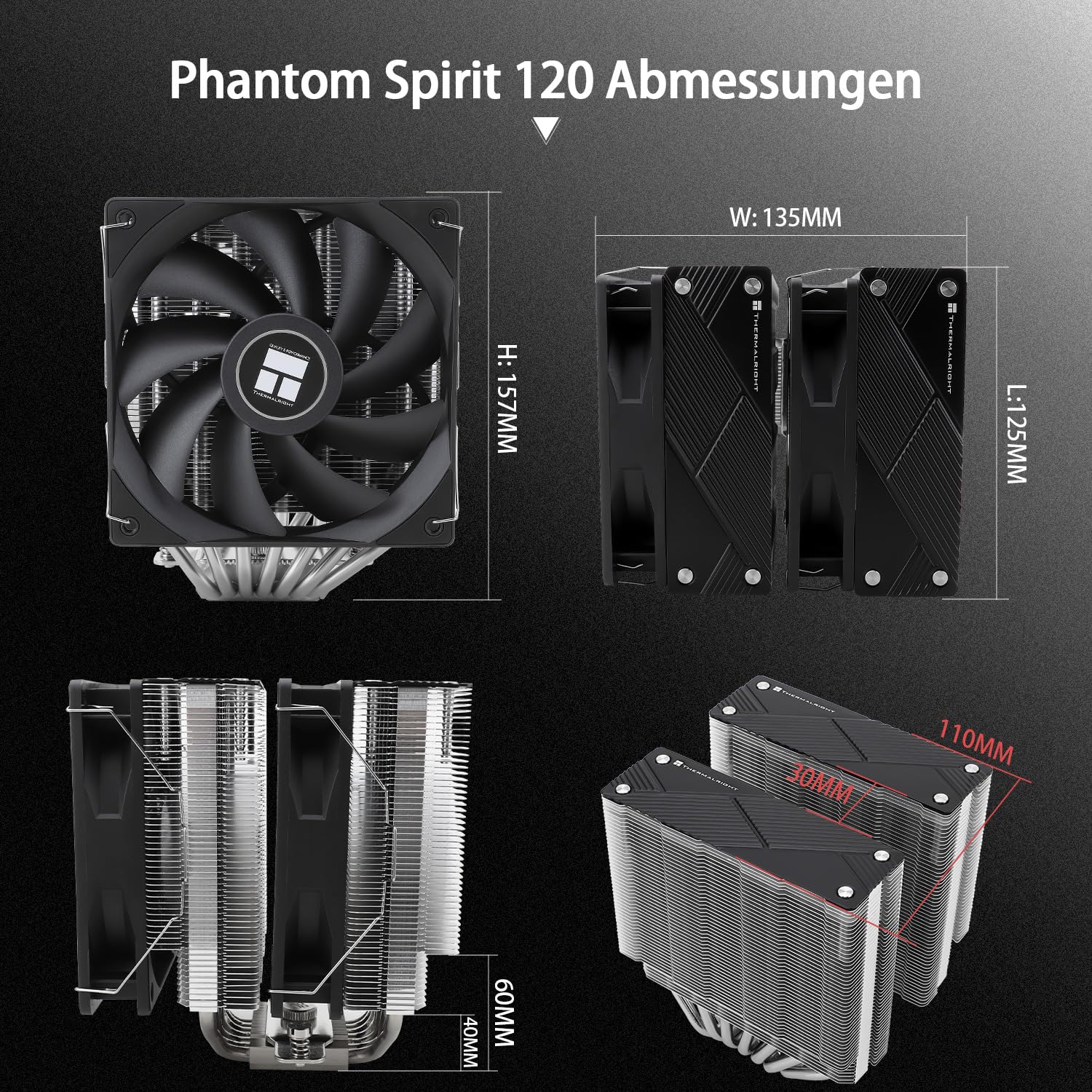 Detalle de Thermalright Phantom Spirit 120 — Refroidisseur d’air CPU 7 heatpipes, TL-C12B V2 PWM