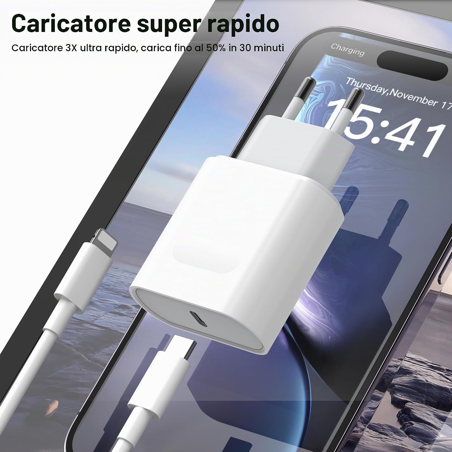 Detalle 2 de Caricabatterie USB-C per iPhone 14/13/12/11/SE 2 m cavo
