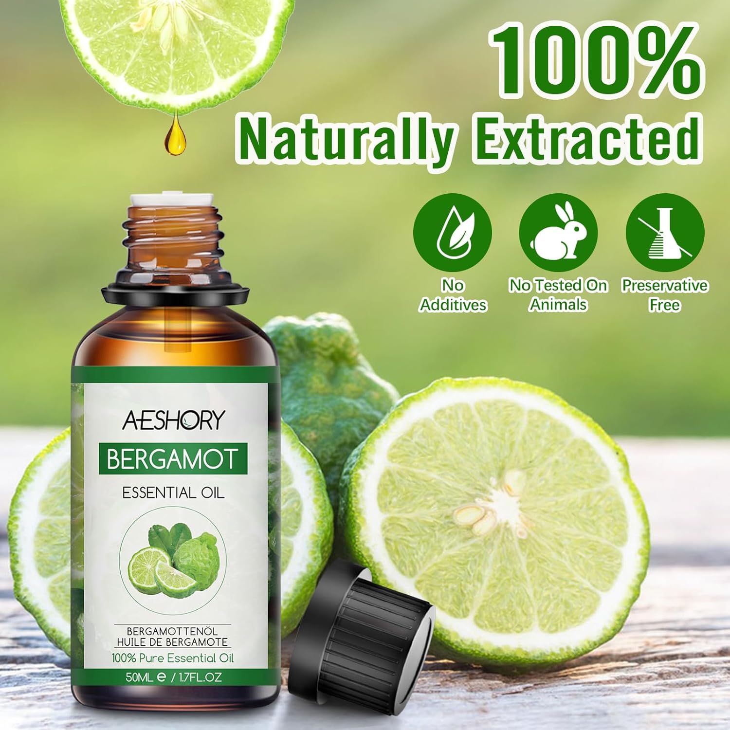 Thumbnail 1 de AESHORY Bergamotte ätherisches Öl (50 ml) – Duftöl für Diffuser, Aromatherapie, Pflege & Massage