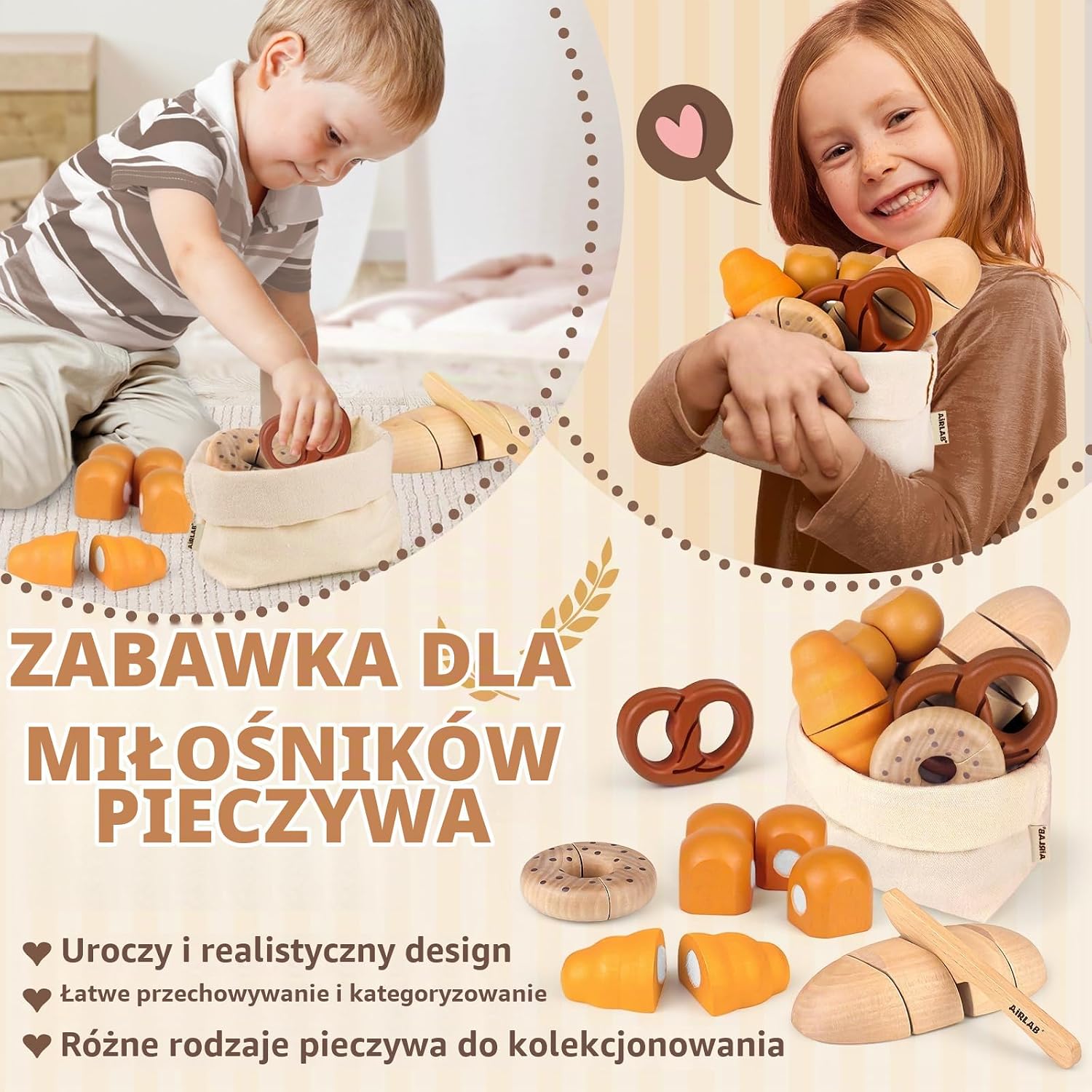 Detalle 1 de Airlab W047-MBAO – drewniany zestaw do krojenia pieczywa dla dzieci