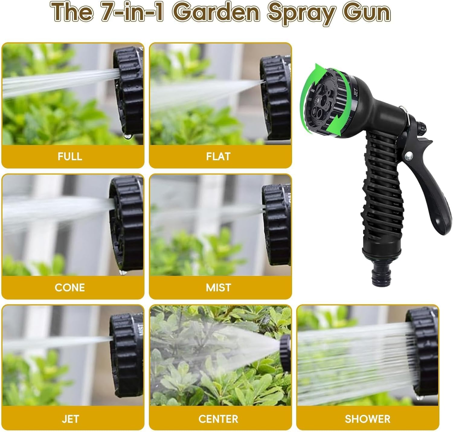 Thumbnail 4 de Expandable Garden Hose Pipe 15m/50ft with 7-Function Spray Gun – heavy duty, kink-free, anti-leak double layer latex core