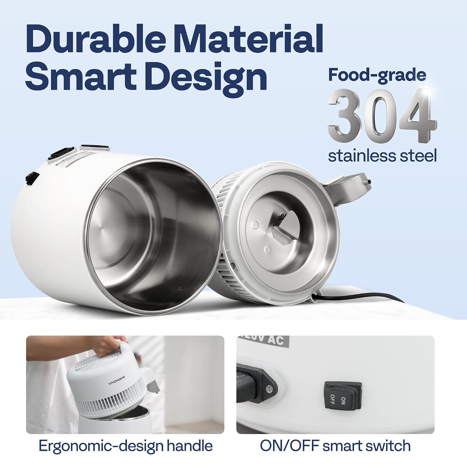 Detalle de VIVOHOME 6L Countertop Water Distiller, 900W with Smart Switch