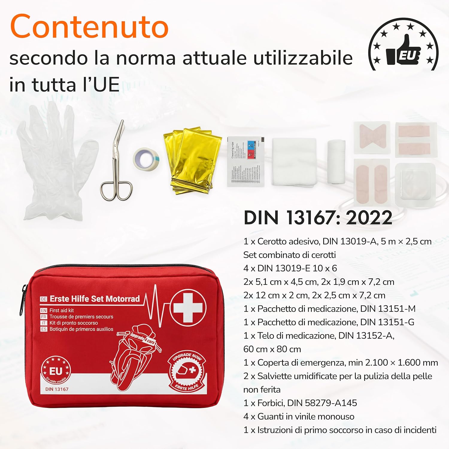 Thumbnail 6 de Upgrade4cars Kit Primo Soccorso Moto 2026 DIN 13167 – Omologato per viaggiare in Europa