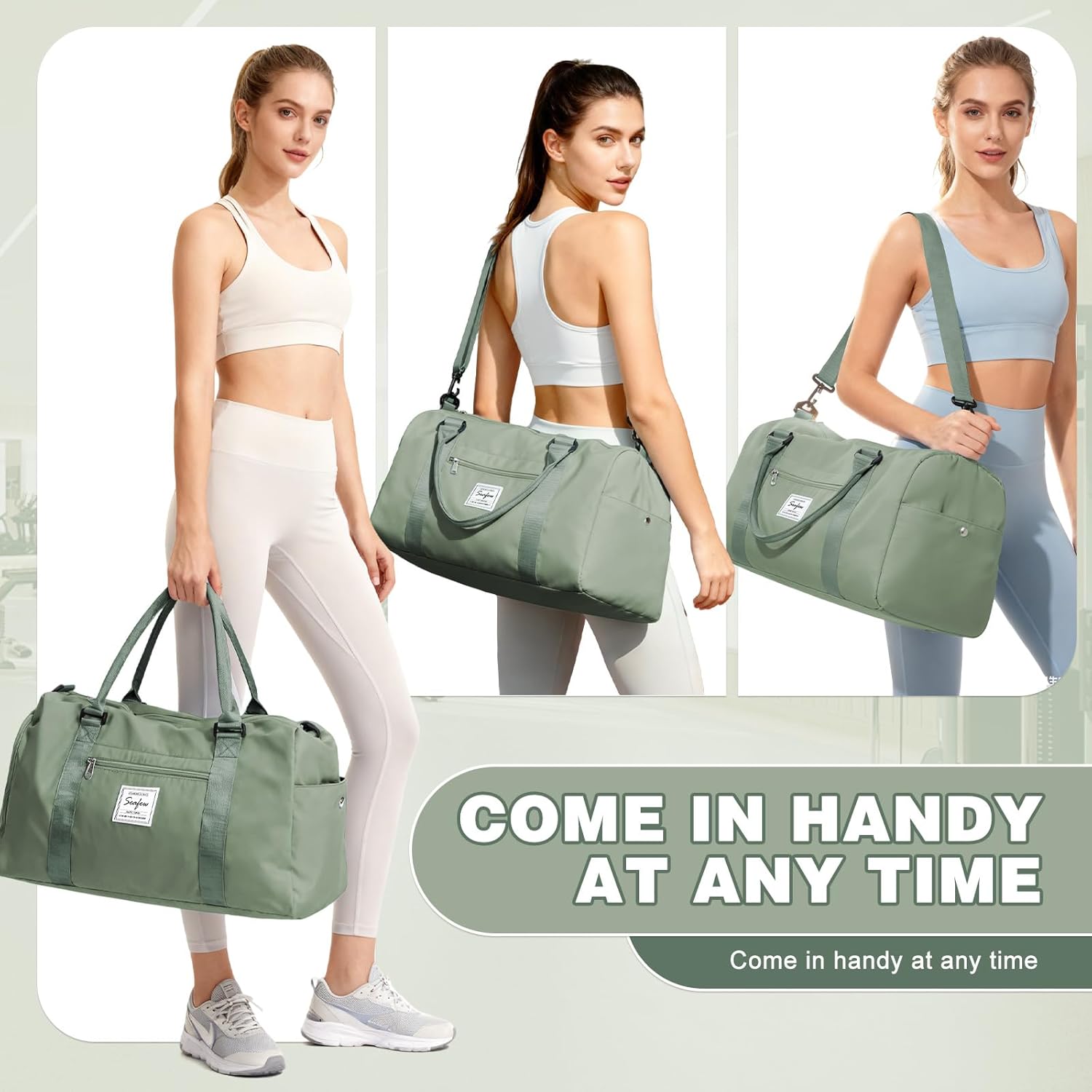 Thumbnail 6 de WEPLAN A9 Grey Green Gym & Travel Duffle Bag with Shoe Compartment, Wet Pocket and Wet/Dry Separation