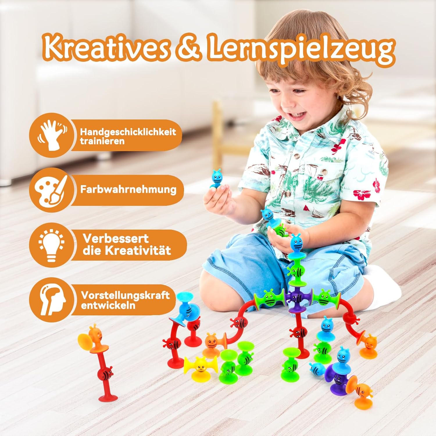 Detalle de ECHOCUBE Saugspielzeug – 28 Saugnapf-Badespielzeuge für Sensorik, Stressabbau und kreatives Lernen ab 3 Jahren