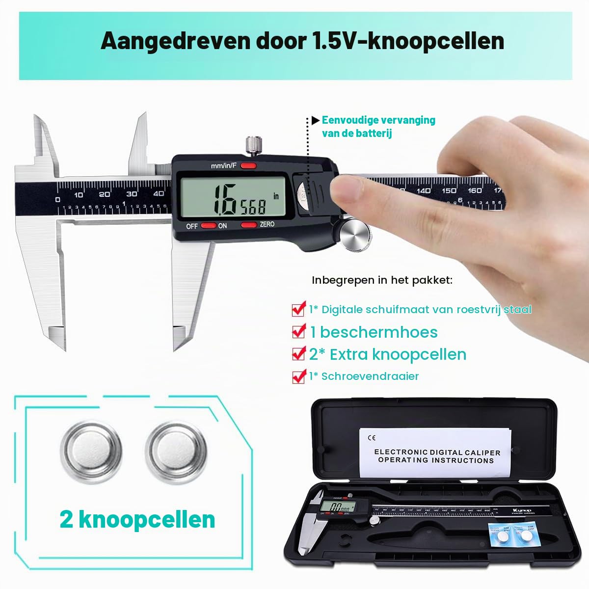 Thumbnail 4 de Kynup digitale schuifmaat 200 mm / 8 inch, RVS, lcd en 4 meetfuncties