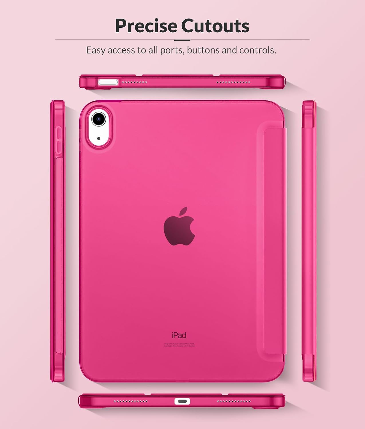 Detalle de MoKo Case for New iPad (A16) 11th Gen 2025 / 10th Gen 2022 – Frosted Translucent Back, Adjustable Angles, Bright Pink