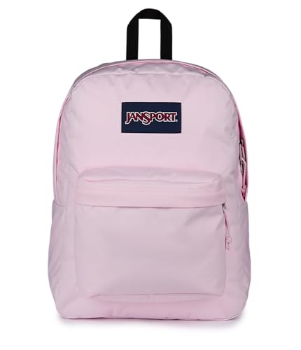 Detalle de JanSport SuperBreak One Backpack (Pink Ice) — Durable, Lightweight Daypack with Organized Front Pocket