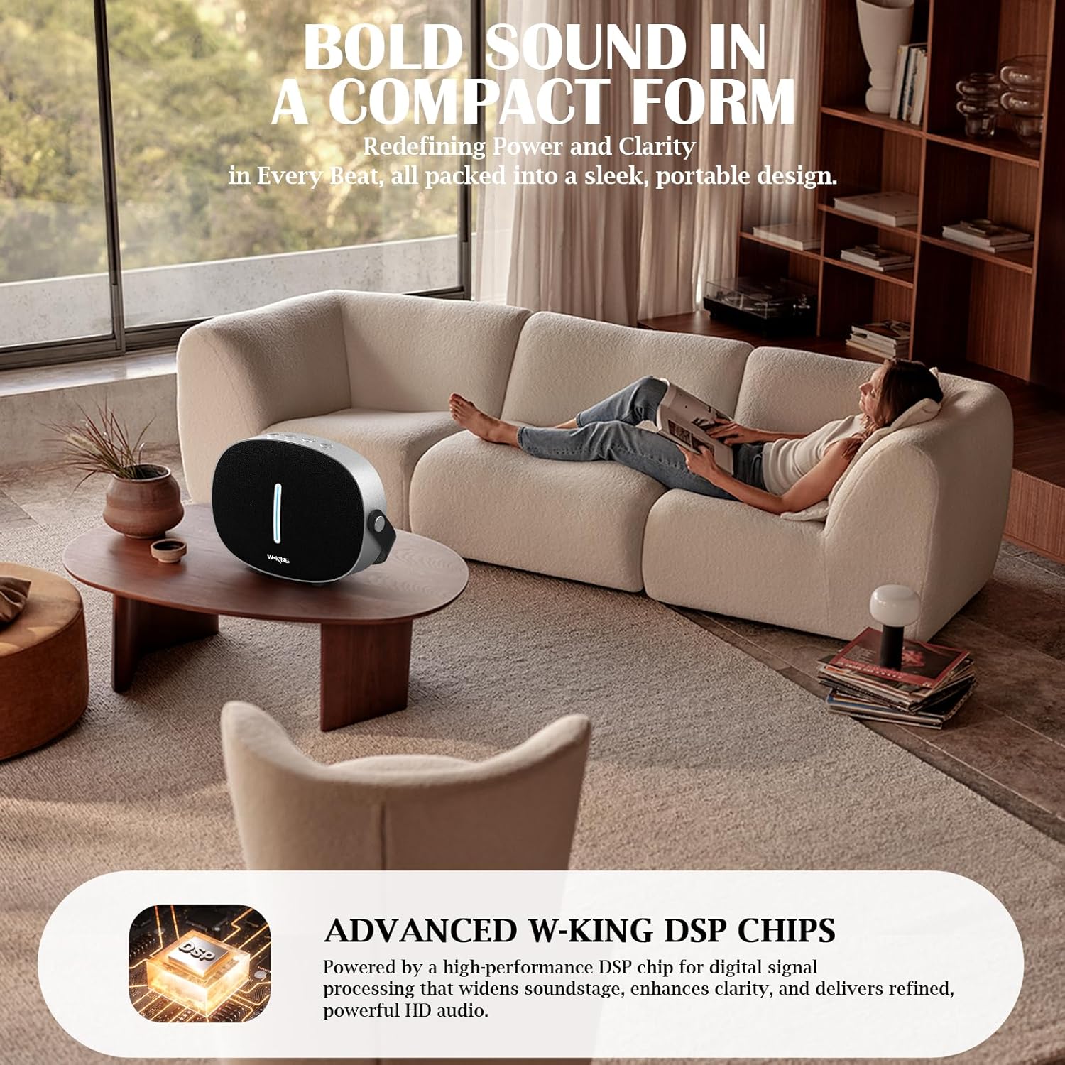 Detalle de W-KING T8II: Portable 96W Bluetooth Speaker with Deep Bass and True Stereo Pairing