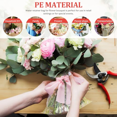 Detalle de UKCOCO Flower Bouquet Bags, Transparent PE Water Retainers, Pack of 50