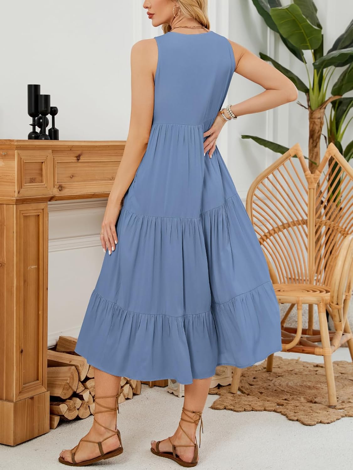 Thumbnail 1 de VUTRU Maxikleider Damen Sommerkleid mit V-Ausschnitt, ärmellos und hoher Taille