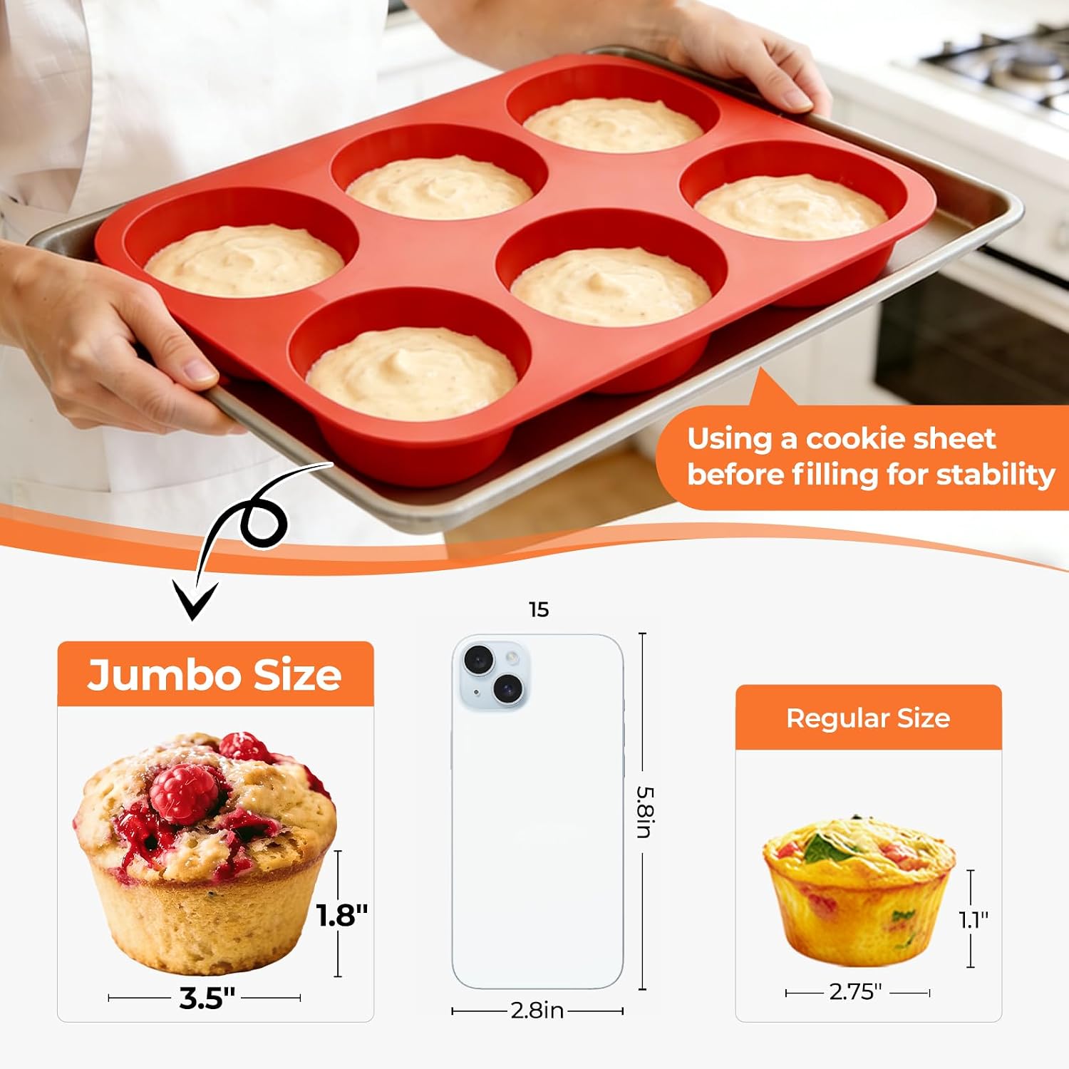 Detalle de CAKETIME 3875 Jumbo Silicone Muffin Pan, 6-Cup, 3.5-Inch