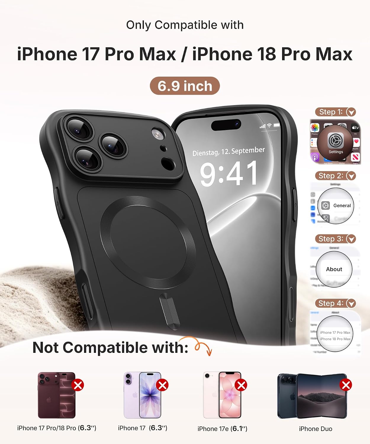 Detalle de CAPRARO TPUWAVE Magnetic Case for iPhone 17/18 Pro Max, Camera Protection