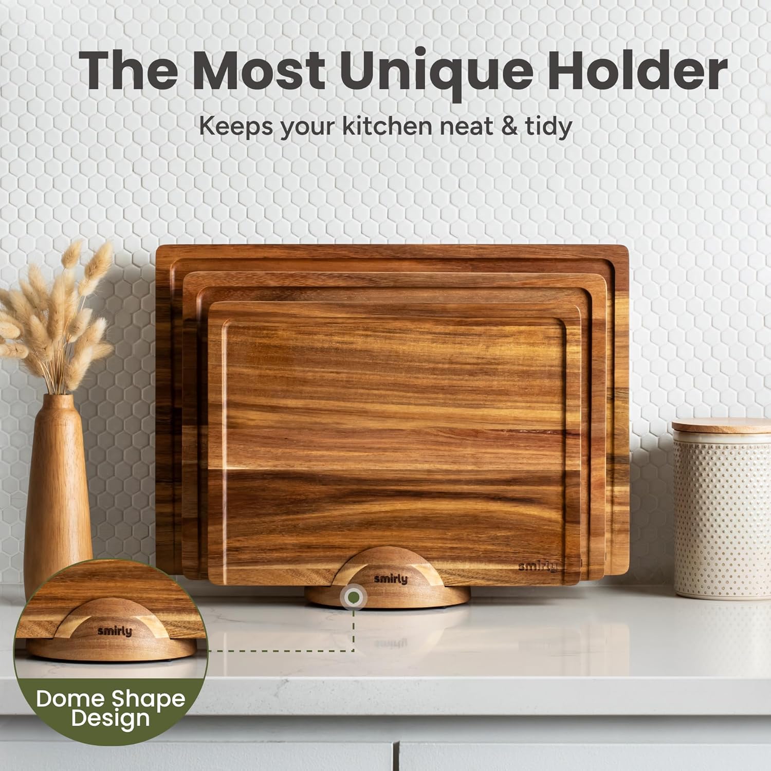 Detalle 2 de SMIRLY Acacia Wood Cutting Board Set (3-Pack) with Holder