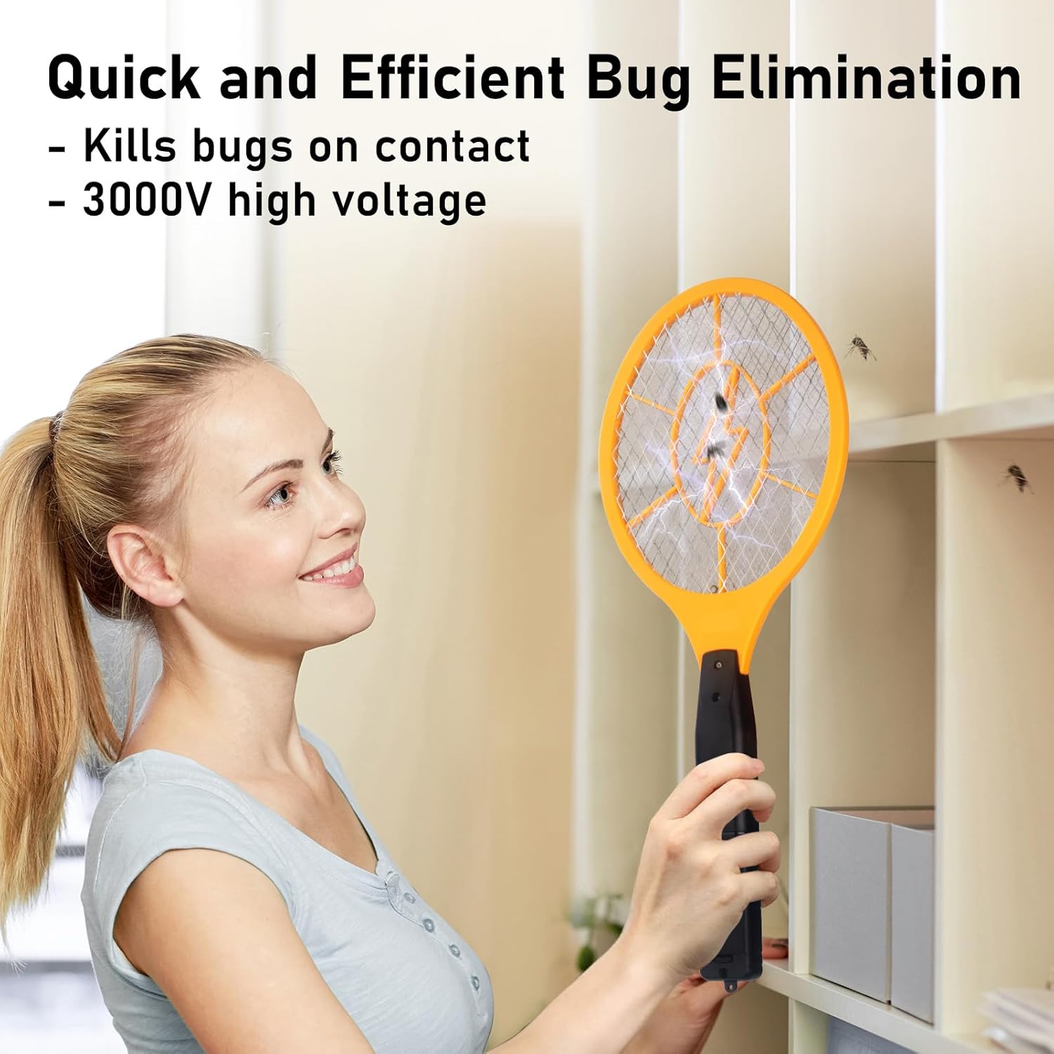 Detalle de GameXcel ZH-M005-1 Electric Fly Swatter, 3-Layer Safety Mesh, 2-Pack
