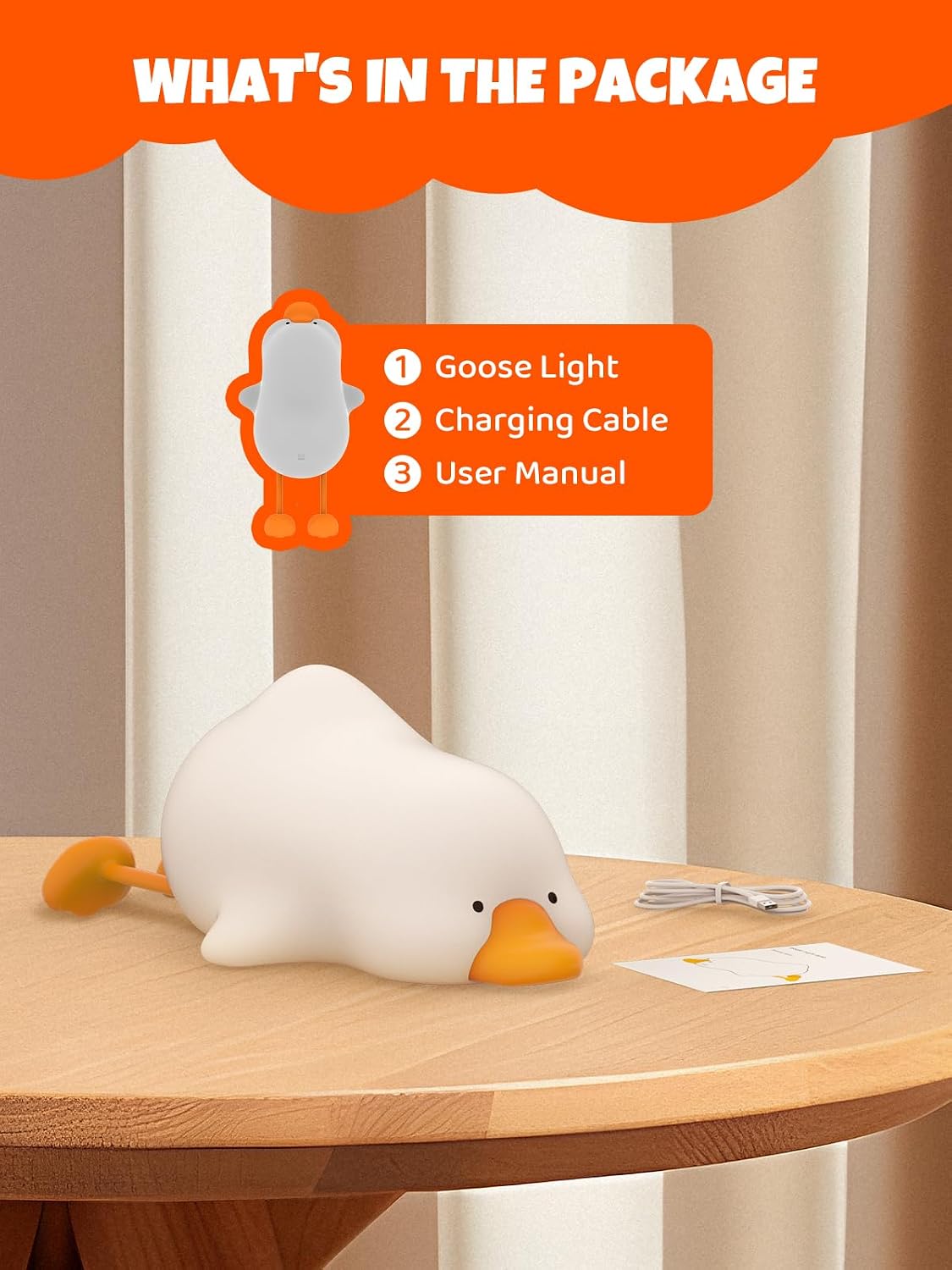 Thumbnail 6 de Smiling Shark Mignon LED veilleuse enfants en forme d’oie rechargeable tactile (RGB, 3 luminosités, timer 15 min)