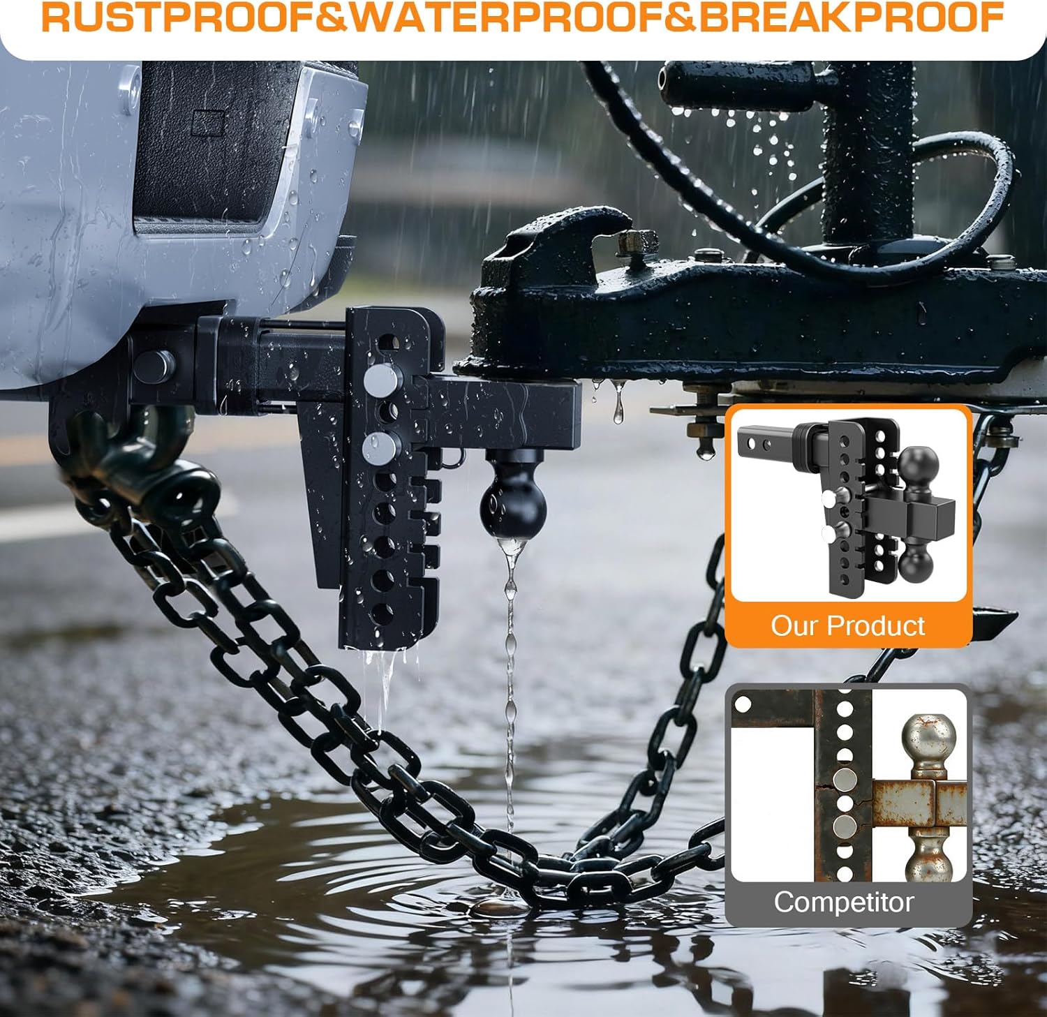 Thumbnail 6 de Vullteeon Adjustable Trailer Hitch (2-inch Receiver, 6-inch Drop/Rise) with Anti-Rattle Slot-Fit and 2-5/16" Ball