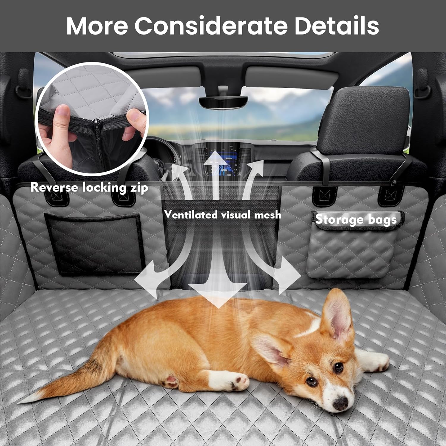 Detalle de Pecute housse de protection de siège chien pour grandes voitures/camions 145×73 cm, gris