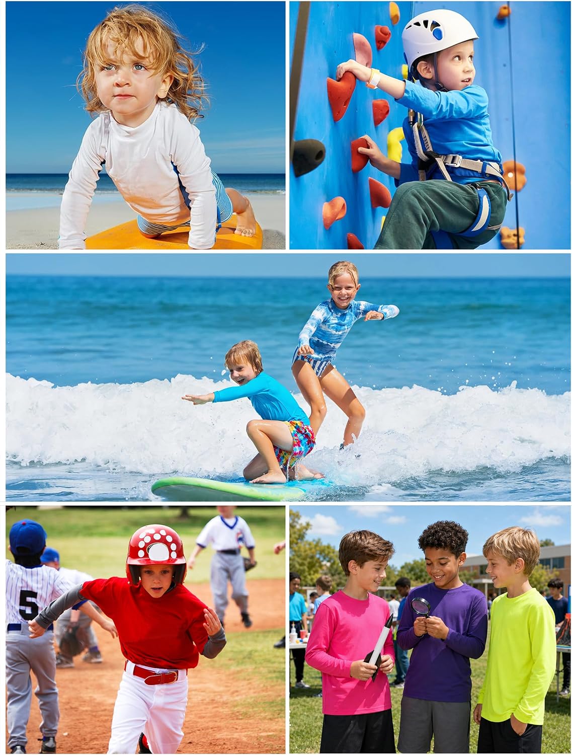 Detalle 2 de QBK UPF 50+ Dry Fit Long Sleeve Neon Rash Guard T-Shirt for Kids (3T–16Y)