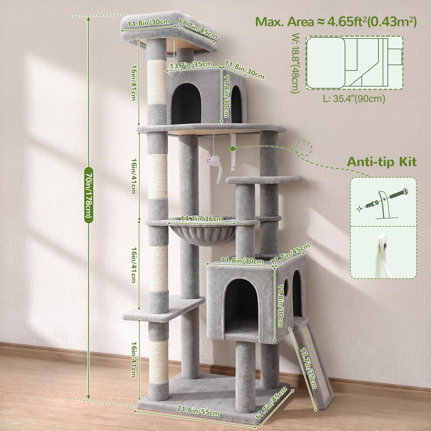 Thumbnail 5 de Globlazer F70 Pro 70-inch Cat Tree 🐱