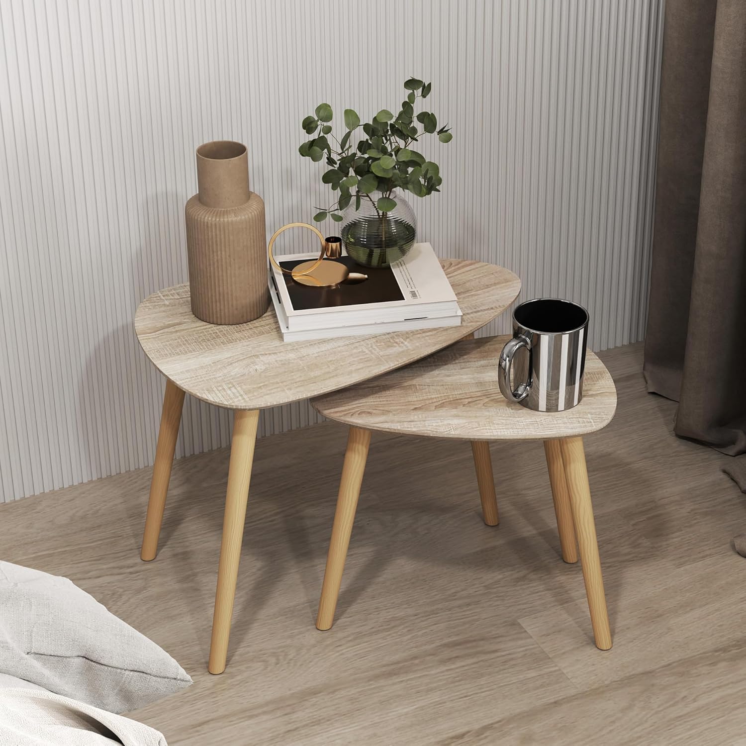 Thumbnail 6 de HOMCOM lot de 2 tables basses gigognes design scandinave pieds en bois et plateaux en bois