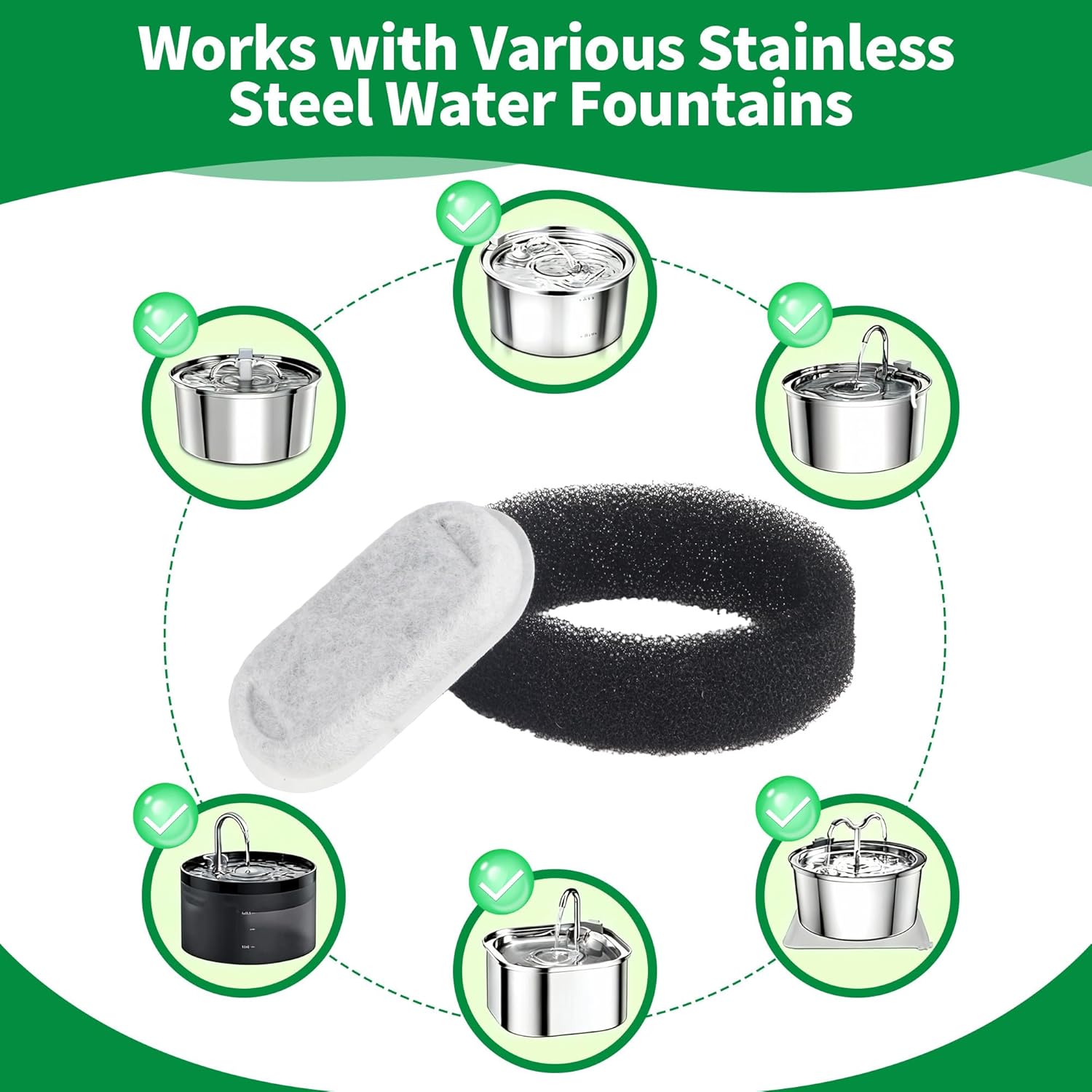 Detalle de 16+16 filtri fontanella per gatti: ricambio compatibile con abbeveratoi in acciaio inox 2L/3.2L/4L