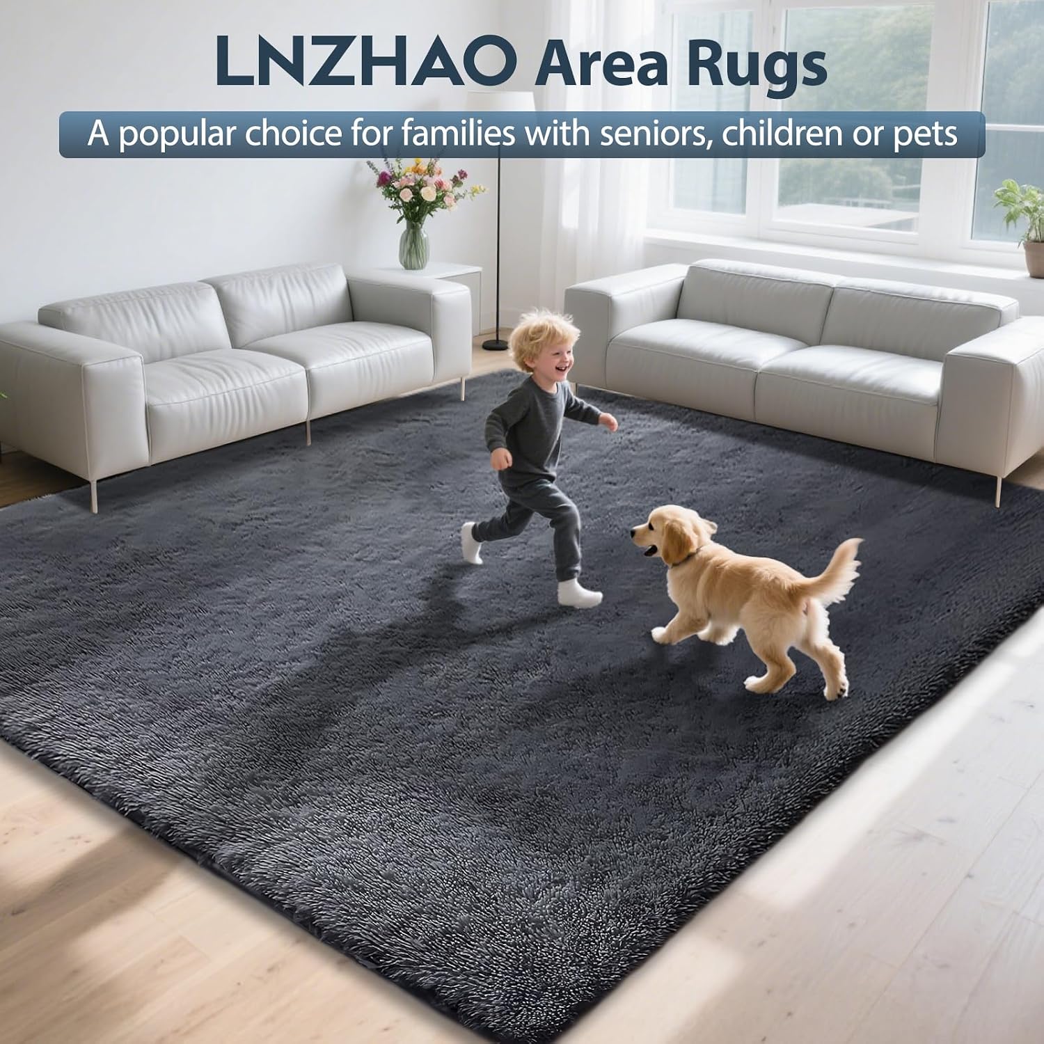 Detalle 1 de LNZHAO 160x230cm soft fluffy shaggy rug with non-slip backing (washable, faux fur look)