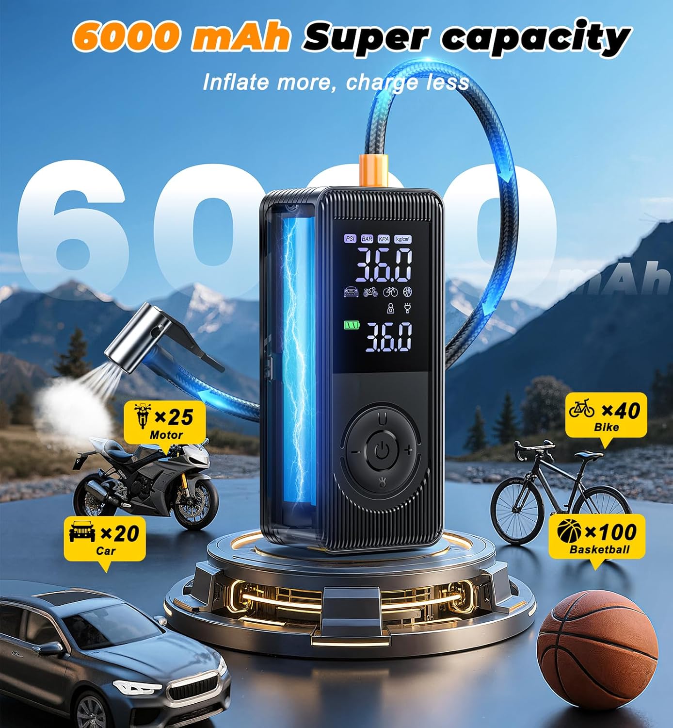 Thumbnail 3 de Tire Inflator Portable Air Compressor 150 PSI