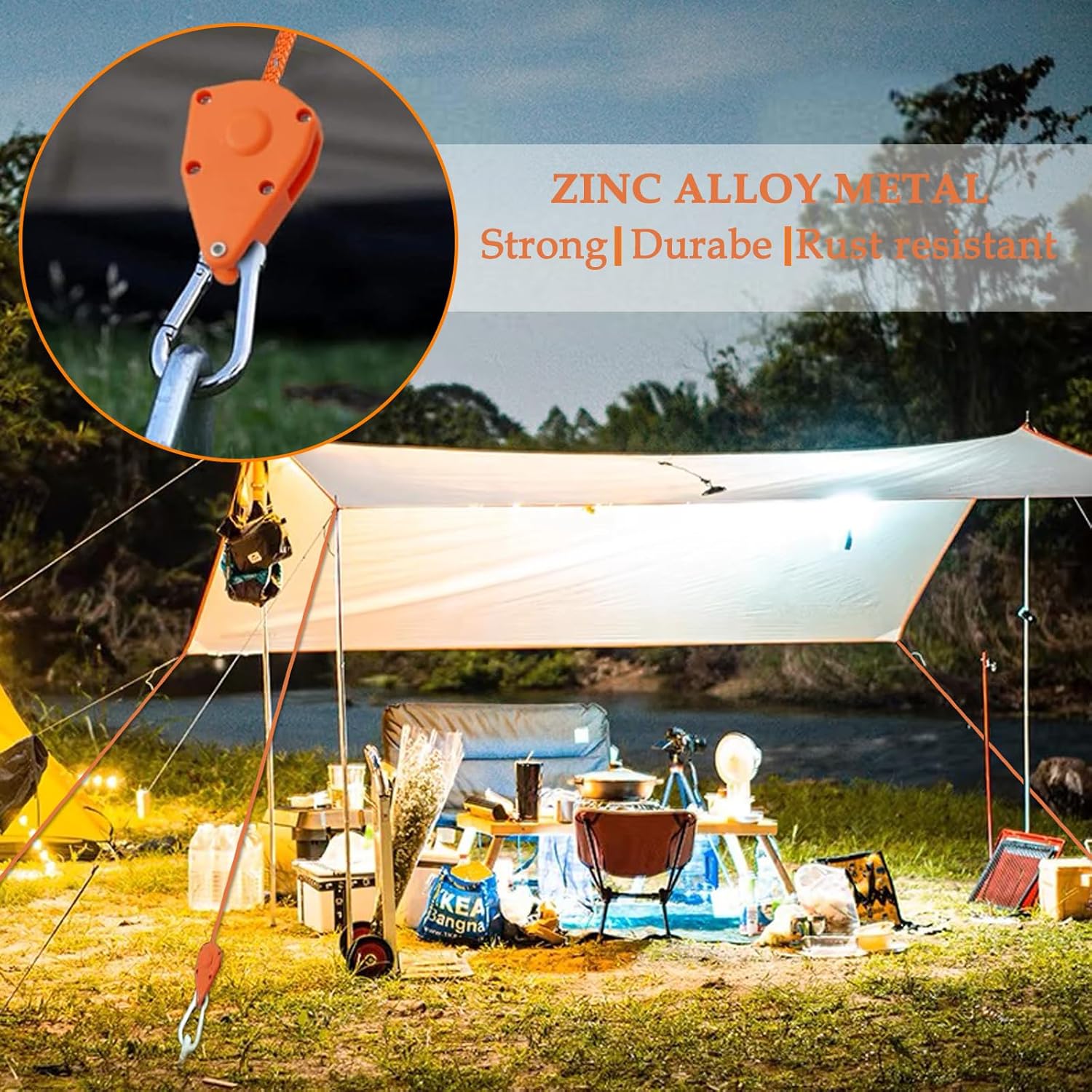 Thumbnail 3 de Abspannseile mit Seilspanner (4 Stück) verstellbar, reflektierend, Ø 4 mm, 2 m – Orange