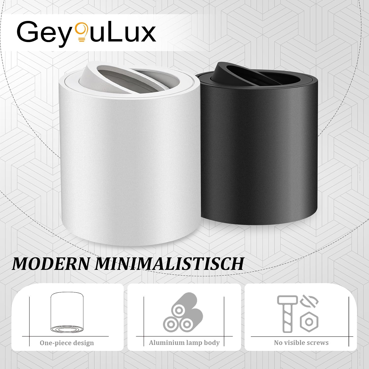 Thumbnail 4 de GeyouLux Aufbauspot GU10 mit 30° Schwenkfunktion (schwarz), Aluminium-Aufputz-Deckenspots für 230 V – ohne Leuchtmittel