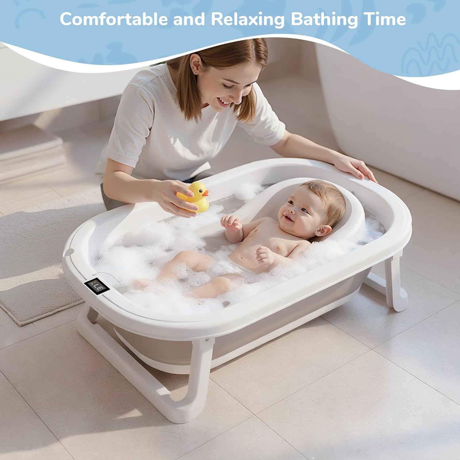 Thumbnail 6 de DEANIC Baby Bath Tub with Thermometer: Foldable, Safe & Space-Saving Bath Solution for 0–18 Months
